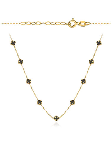 Naszyjnik złoty z czarnymi koniczynkami (Gramatura: 3.43)