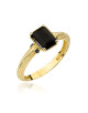 Pierścionek złoty z czarnym kamieniem i ozdobną szyną (Rozmiar: 12 pr. 585 Gramatura: 3.54)