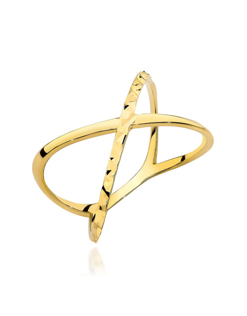 Pierścionek złoty "X" diamentowany (Rozmiar pr. 585: 15 Gramatura: 1.80)
