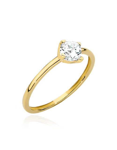 Pierścionek złoty z centralną cyrkonią w czterech łapkach (Rozmiar pr. 585: 15 Gramatura: 1.75)