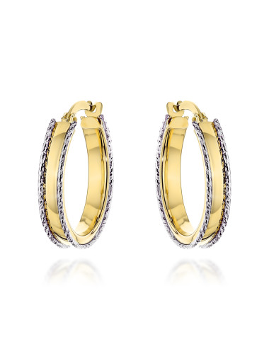 Kolczyki złote kółka zdobione na brzegach w dwóch kolorach złota (Gramatura: 2.29)