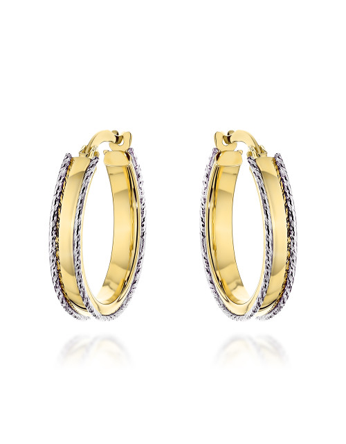 Kolczyki złote kółka zdobione na brzegach w dwóch kolorach złota (Gramatura: 2.29)