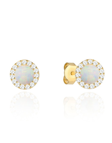Kolczyki złote kółeczka z opalem i cyrkoniami (Gramatura: 1.34)