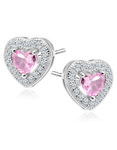 Srebrne kolczyki pr. 925 Cyrkonia różowa - serca