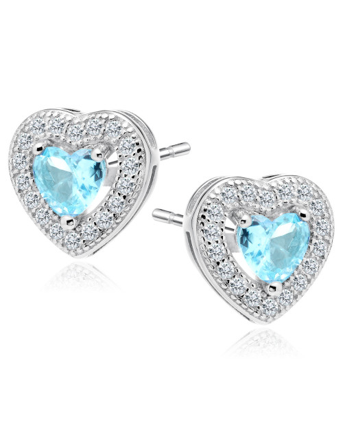 Srebrne kolczyki pr. 925 Cyrkonia akwamarynowa - serca