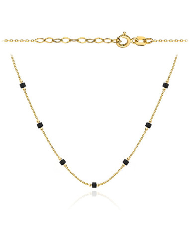 Naszyjnik złoty z czarnymi kamieniami i gładkimi kulkami (Gramatura: 1.51)