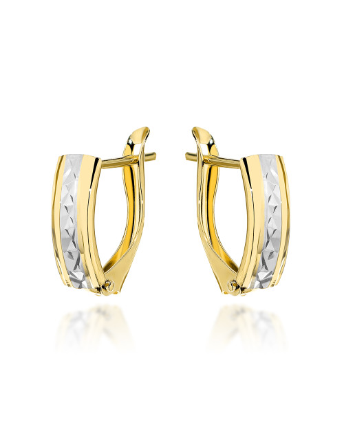 Kolczyki złote z diamentowaniem na środku na angielskim zapięciu (Gramatura: 1.14)