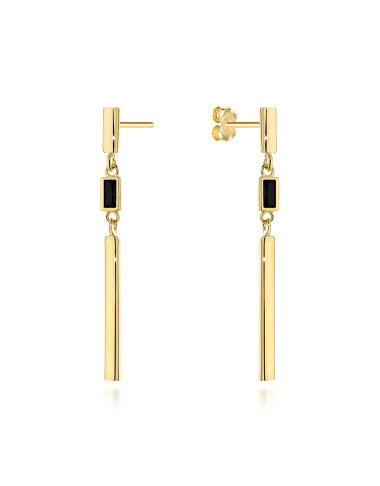Kolczyki złote wiszące pałeczki z czarnym kamieniem (Gramatura: 1.29)