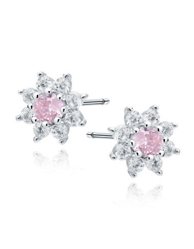 Srebrne kolczyki pr.925 kwiatek z różową cyrkonią