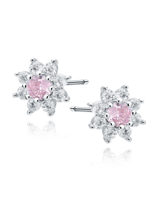 Srebrne kolczyki pr.925 kwiatek z różową cyrkonią