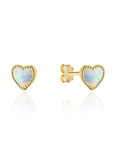 Kolczyki złote serduszka z opalem na sztyfcie (Gramatura: 1.00)