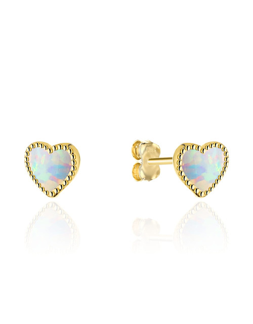 Kolczyki złote serduszka z opalem na sztyfcie (Gramatura: 1.02)