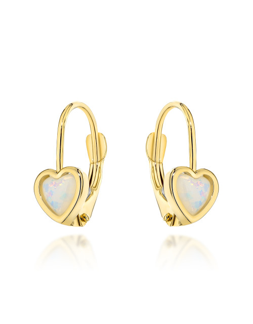 Kolczyki złote serduszka z opalitem na angielskim zapięciu (Gramatura: 1.29)