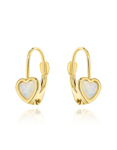 Kolczyki złote serduszka z opalitem na angielskim zapięciu (Gramatura: 1.31)