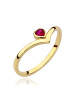 Pierścionek złoty z gładką szyną i sercem w kolorze rubinowym (Rozmiar: 16 pr. 585 Gramatura: 1.45)