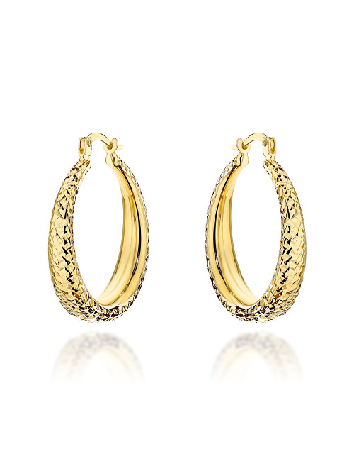 Kolczyki złote koła zdobione diamentowaniem z szeroką szyną (Gramatura: 2.95)