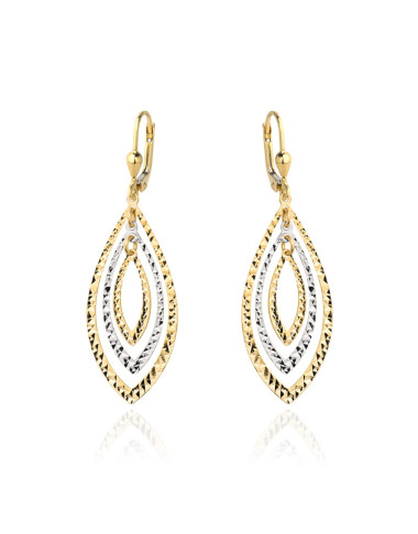 Kolczyki złote listki diamentowane z białym złotem (Gramatura: 2.80)