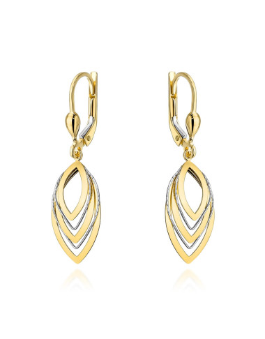 Kolczyki złote listki w dwóch kolorach złota na angielskim zapięciu (Gramatura: 2.74)