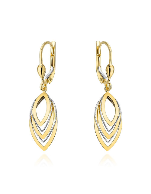 Kolczyki złote listki w dwóch kolorach złota na angielskim zapięciu (Gramatura: 2.74)