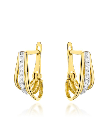 Kolczyki złote potrójne z cyrkoniami w dwóch kolorach złota (Gramatura: 1.49)