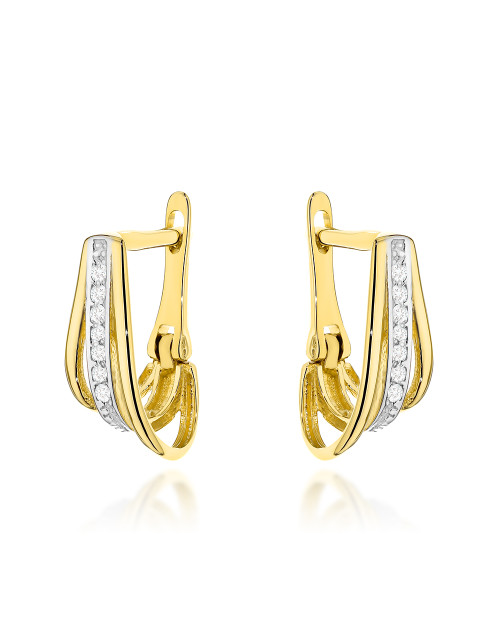 Kolczyki złote potrójne z cyrkoniami w dwóch kolorach złota (Gramatura: 1.48)