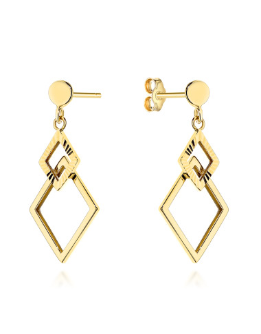 Kolczyki złote wiszące romby zdobione diamentowaniem (Gramatura: 2.33)
