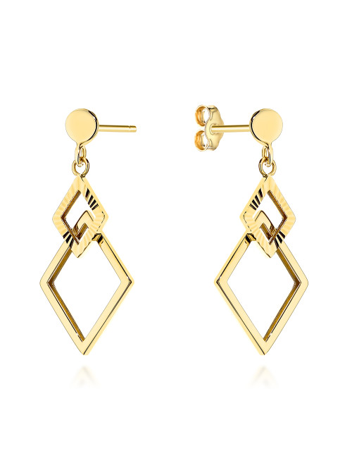 Kolczyki złote wiszące romby zdobione diamentowaniem (Gramatura: 2.33)
