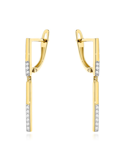 Kolczyki złote pręcik z cyrkoniami na angielskim zapięciu (Gramatura: 1.99)