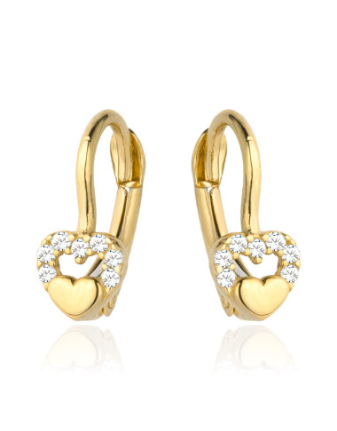 Kolczyki złote wypukłe serduszko w sercu z cyrkonii (Gramatura: 1.20)