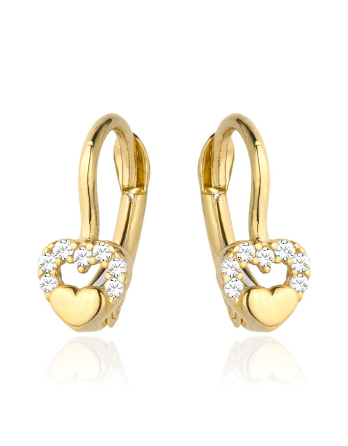 Kolczyki złote wypukłe serduszko w sercu z cyrkonii (Gramatura: 1.20)