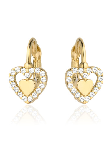 Kolczyki złote serduszko w sercu wysadzanym cyrkoniami (Gramatura: 1.40)