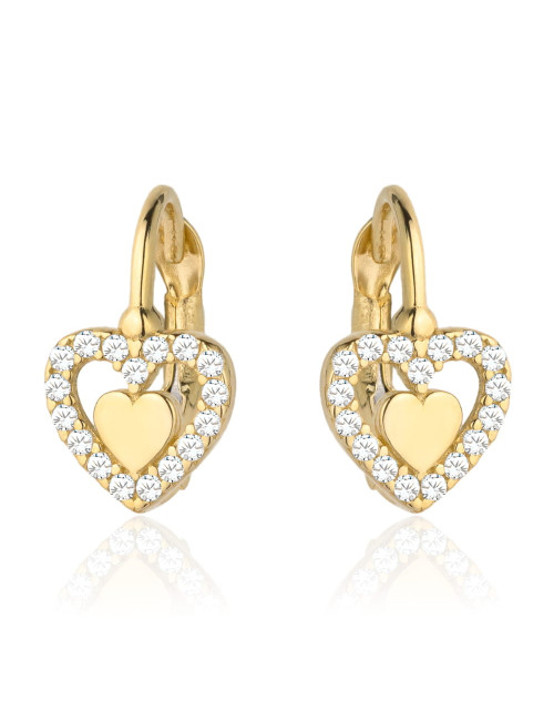 Kolczyki złote serduszko w sercu wysadzanym cyrkoniami (Gramatura: 1.44)
