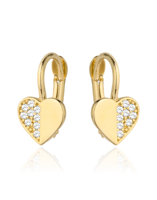 Kolczyki złote serduszko pół gładkie pół z cyrkonii (Gramatura: 1.22)