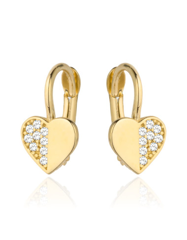 Kolczyki złote serduszko pół gładkie pół z cyrkonii (Gramatura: 1.24)