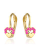 Kolczyki złote wypukłe serduszko w sercu z purpurowych cyrkonii (Gramatura: 1.09)