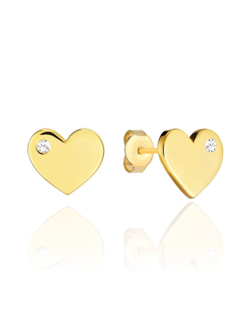 Kolczyki złote serduszko z białą cyrkonią z boku (Gramatura: 0.88)
