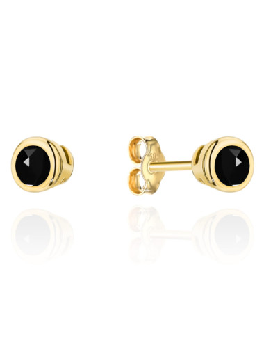 Kolczyki złote czarny kamień w złotej oprawie (Gramatura: 0.68)
