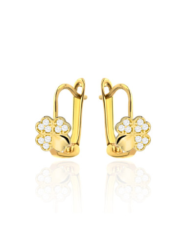 Kolczyki złote koniczynka z cyrkoniami na angielskim zapięciu (Gramatura: 0.94)