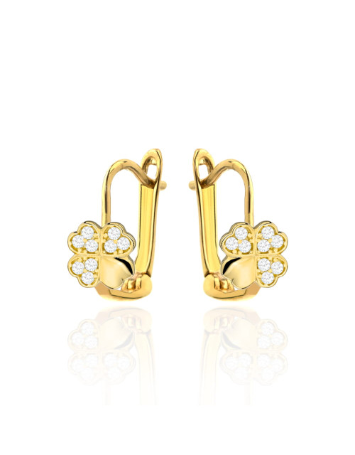 Kolczyki złote koniczynka z cyrkoniami na angielskim zapięciu (Gramatura: 0.94)