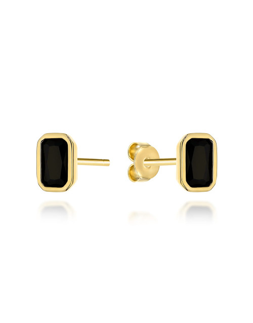 Kolczyki złote prostokąty z czarnym kamieniem (Gramatura: 1.29)