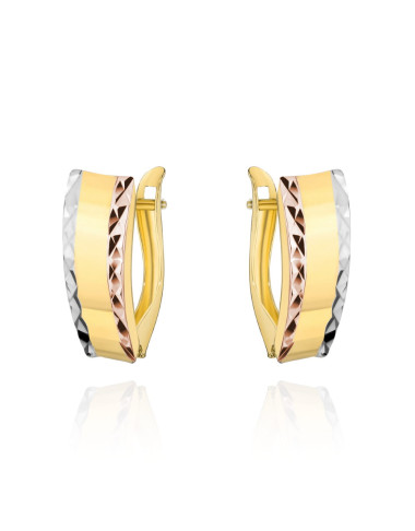 Kolczyki złote z diamentowanymi brzegami w trzech kolorach złota (Gramatura: 1.20)