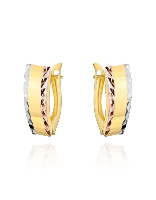 Kolczyki złote z diamentowanymi brzegami w trzech kolorach złota (Gramatura: 1.20)