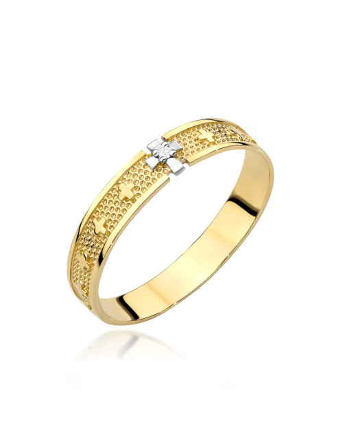 Pierścionek złoty różaniec z krzyżem w białym złocie i cyrkonią (Rozmiar: 21 pr. 585 Gramatura: 1.68)