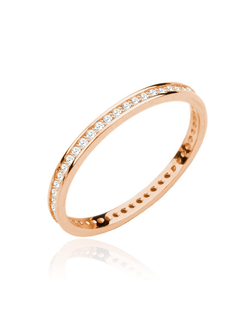 Pierścionek złoty jednorzędówka wysadzana cyrkoniami - różowe złoto (Rozmiar pr. 585: 19 Gramatura: 1.32)