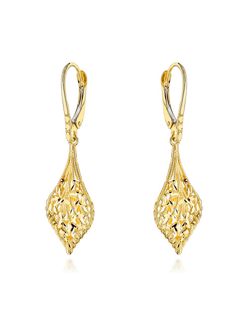 Kolczyki złote listki zdobione diamentowaniem (Gramatura: 2.64)