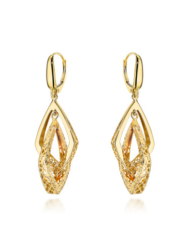 Kolczyki złote podwójne ażurowane romby zdobione diamentowaniem (Gramatura: 3.83)