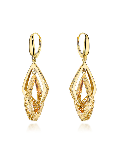 Kolczyki złote podwójne ażurowane romby zdobione diamentowaniem (Gramatura: 3.83)