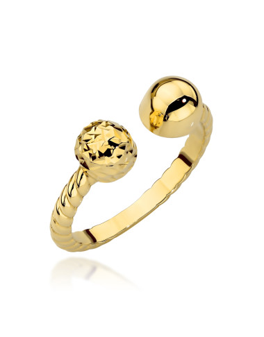 Pierścionek złoty pleciony z gładką i diamentowaną kulką (Rozmiar pr. 585: 12 Gramatura: 2.37)
