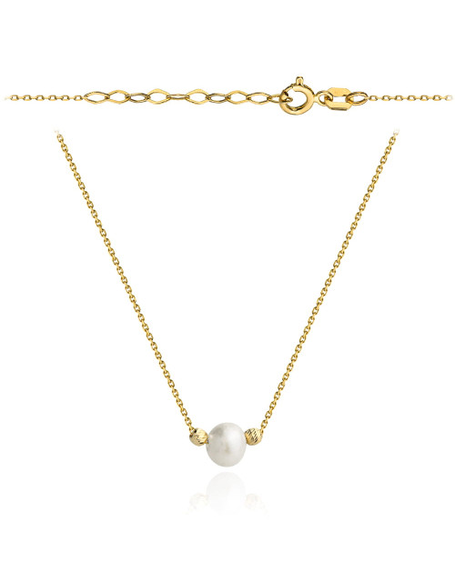 Naszyjnik złoty perełka i dwie kulki diamentowane (Gramatura: 1.22)
