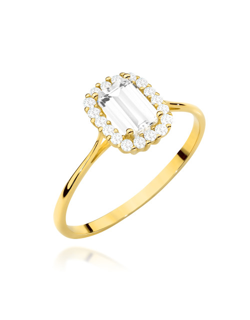 Pierścionek złoty z prostokątnym kamieniem oprawionym cyrkoniami (Rozmiar pr. 585: 17 Gramatura: 1.52)